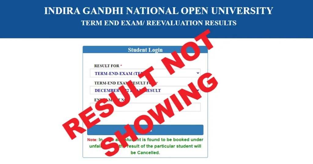 IGNOU grade card with missing result for a course